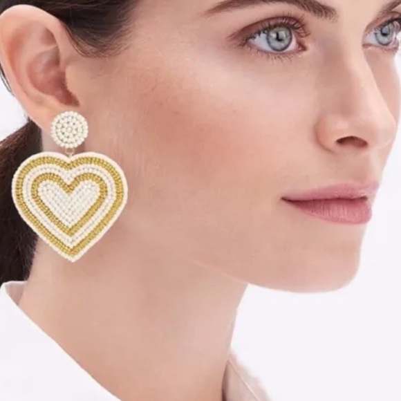 J. Crew‎ Factory Beaded Heart Statement Earrings in Pearl Multi Gold Plated New - Picture 2 of 8